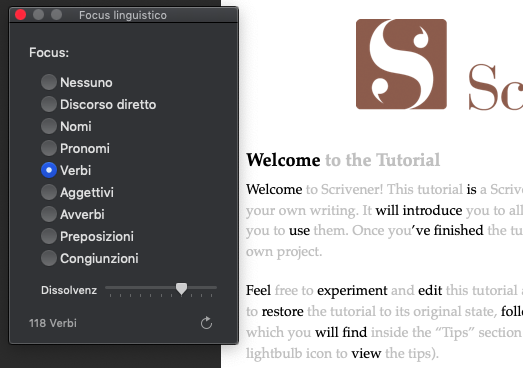 Scrivener 3 - Focus linguistico